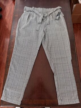 Hype Black & White Glen Plaid Paperbag Waist Chinos